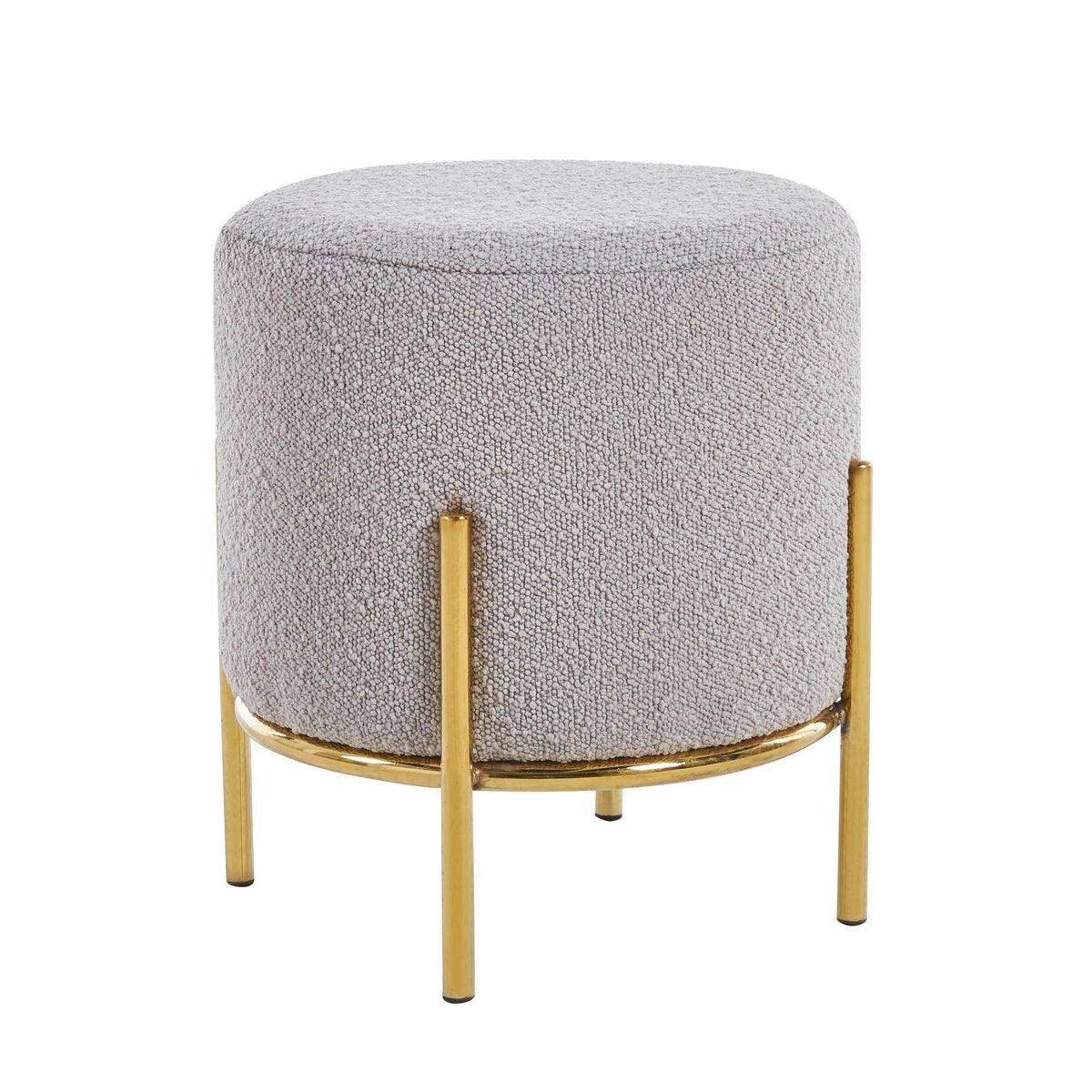 Polsterhocker Ø35 cm Bouclé Stoff Taupe - HomeDesign Knaus
