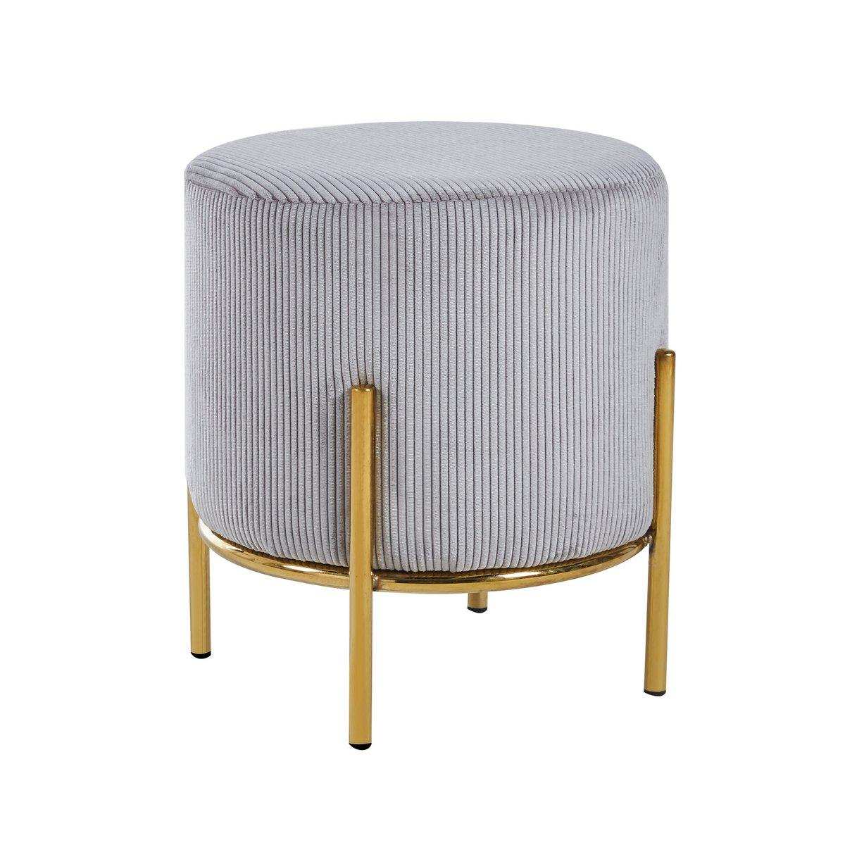 Polsterhocker Ø35 cm Cord Optik Hellgrau - HomeDesign Knaus