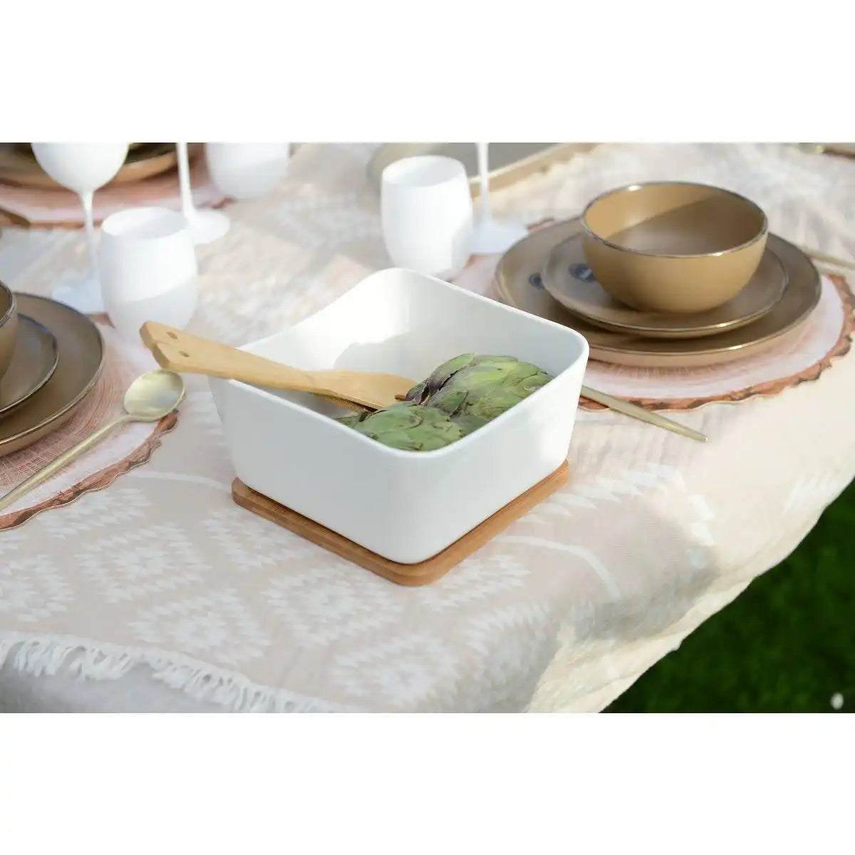 PORZELLAN- UND BAMBUS-SALATSCHÜSSEL MIT BESTECK - HomeDesign Knaus
