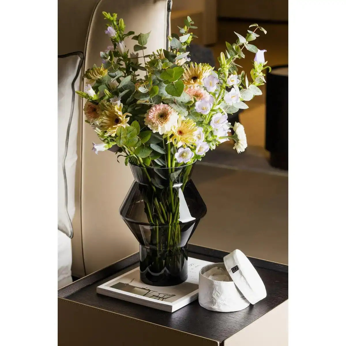 Premium Blumenvase Glasvase Grau kantiger Zylinderform - HomeDesign Knaus