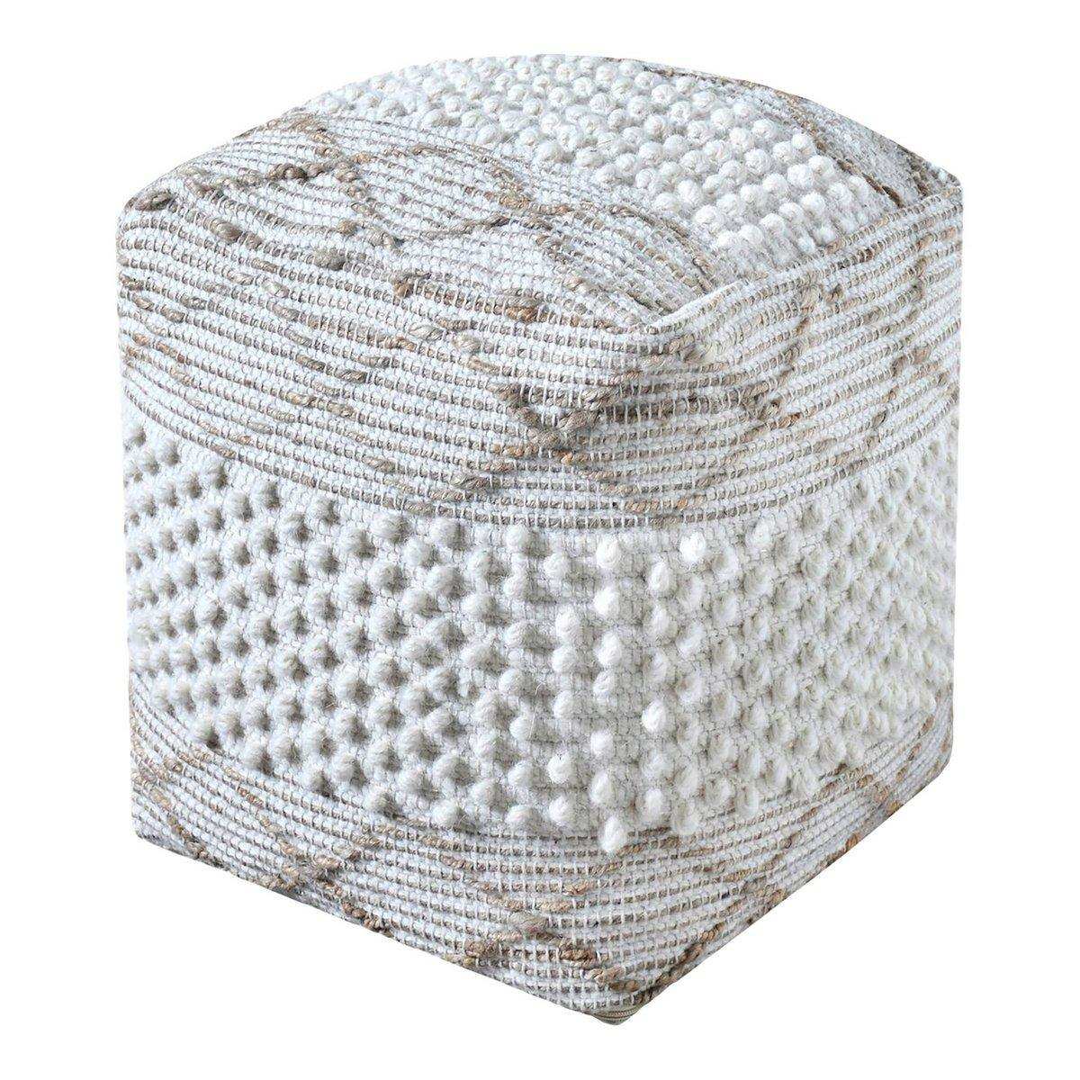 Puri Pouf – Pouf, handgewebt, Elfenbein, 40x40 cm - HomeDesign Knaus