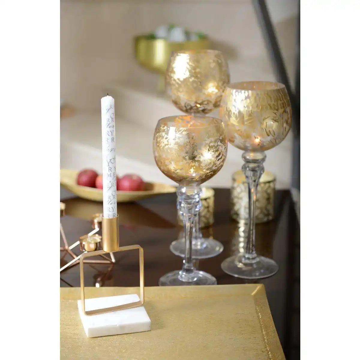 QUADRATISCHER GOLDENER KERZENHALTER MARMORHALTER H. 17 CM - HomeDesign Knaus