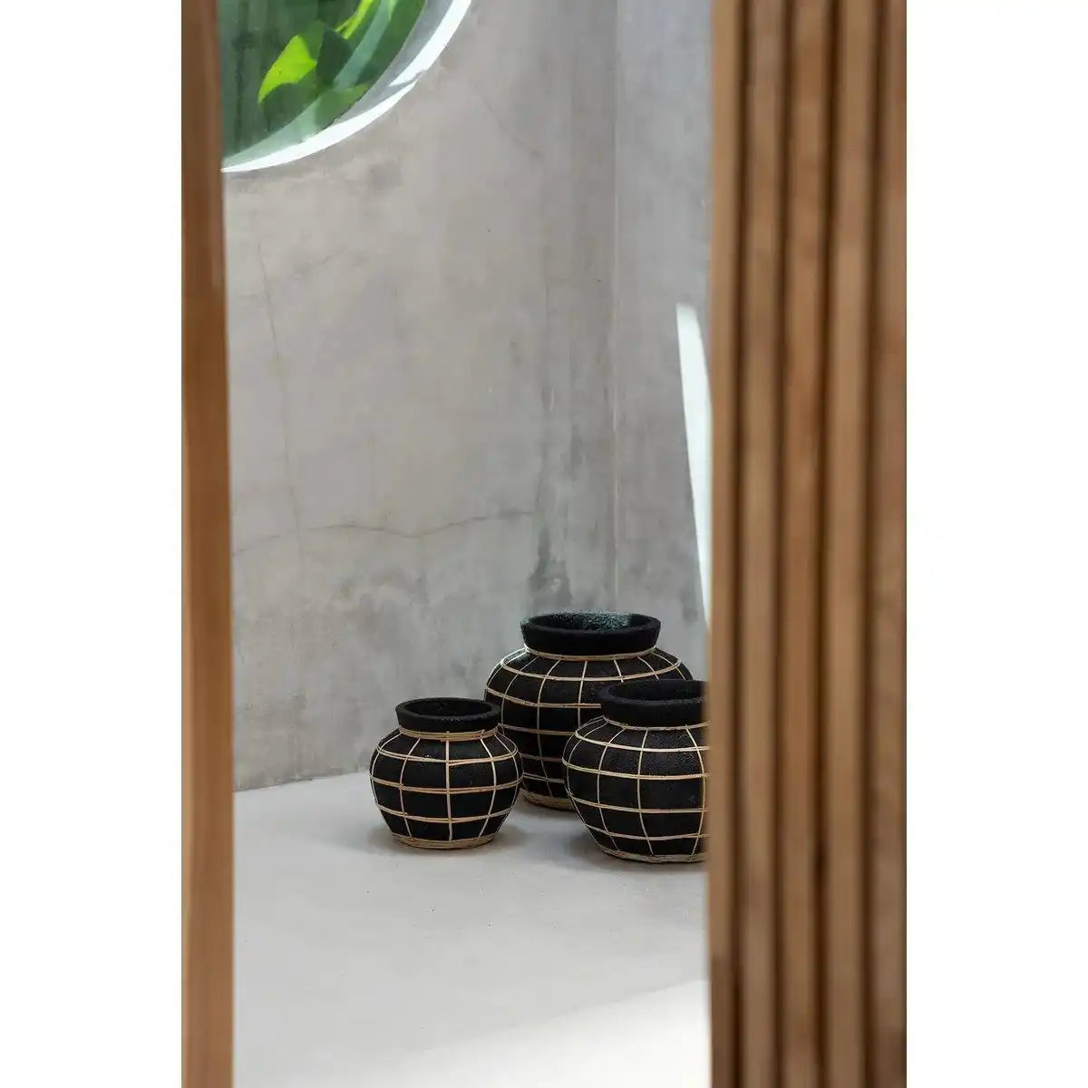 Rattan Beton Bauchvase Natur Handgeflochten - HomeDesign Knaus
