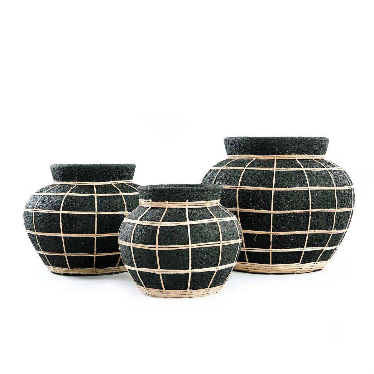 Rattan Beton Bauchvase Natur Handgeflochten - HomeDesign Knaus