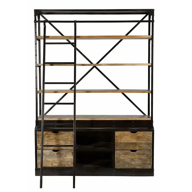 Retro Bücherregal Bedford Handgefertigt Antik Holz Braun mit Schwarzen Gestell - HomeDesign Knaus