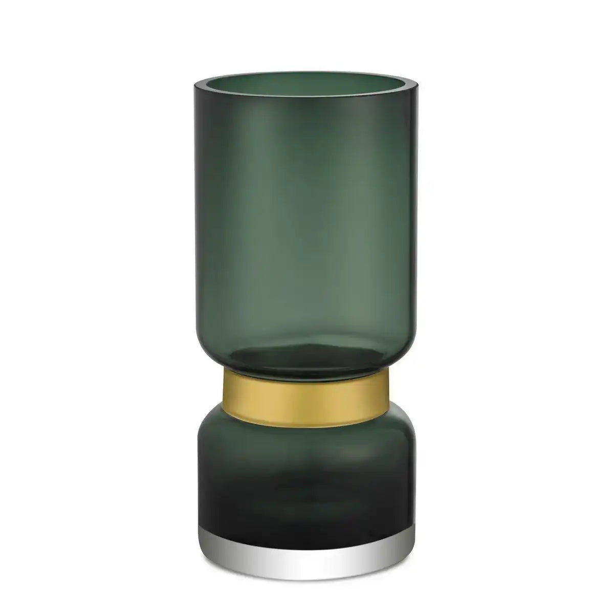 Retro-futuristische, luxuriöse große grüne Glasvase mit Gold TRI 36 GE - HomeDesign Knaus