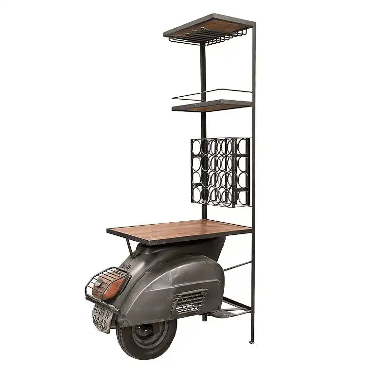 Retro Scooter Weinschrank Barschrank Weinregal Antik Holz Schwarz Braun Gestell - HomeDesign Knaus