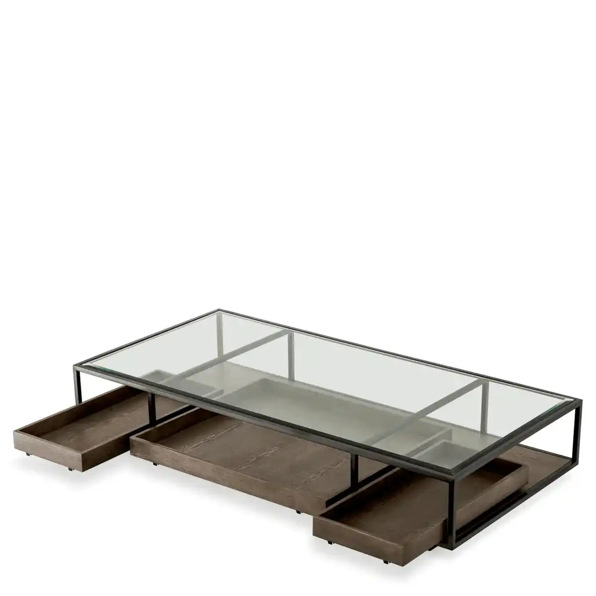 Roxton Couchtisch Bronze Finish klares Glas ausziehbaren Schubladen 180 cm - HomeDesign Knaus