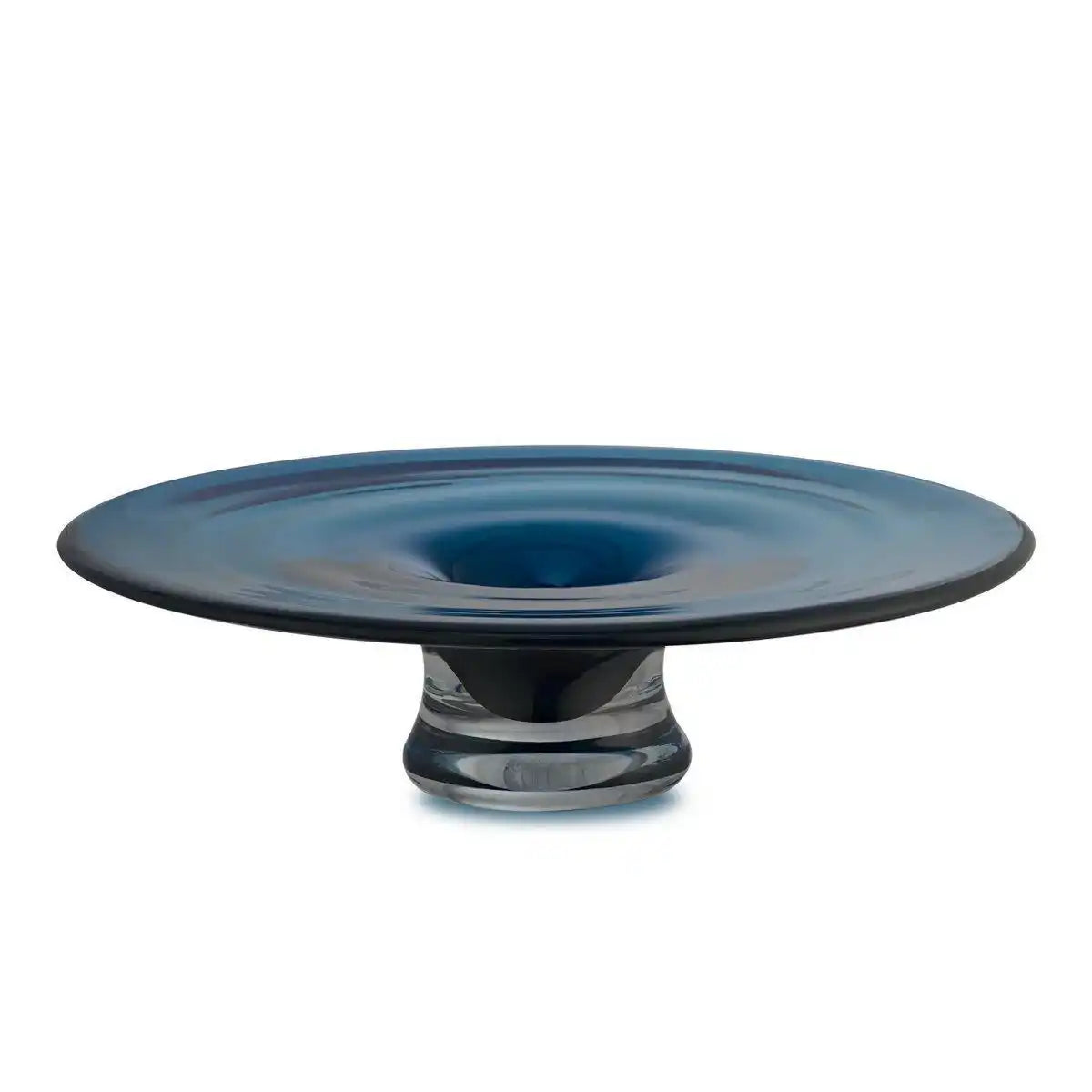 runde flache Vase oder Schale, tiefblaues dickes Glas, handgedreht: ALAIN - HomeDesign Knaus