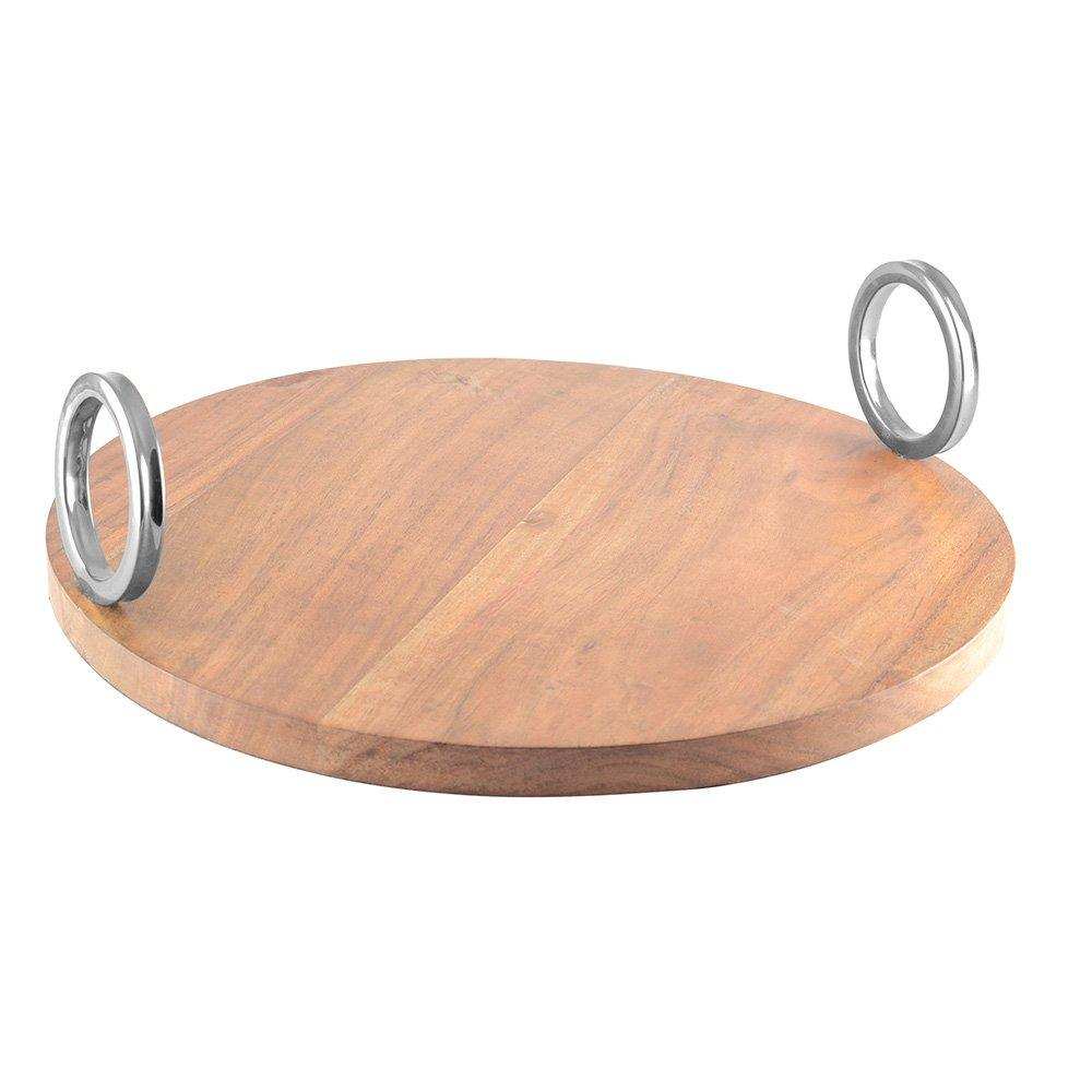 RUNDES HOLZTABLETT MIT SILBERGRIFF 38X38X11CM - HomeDesign Knaus