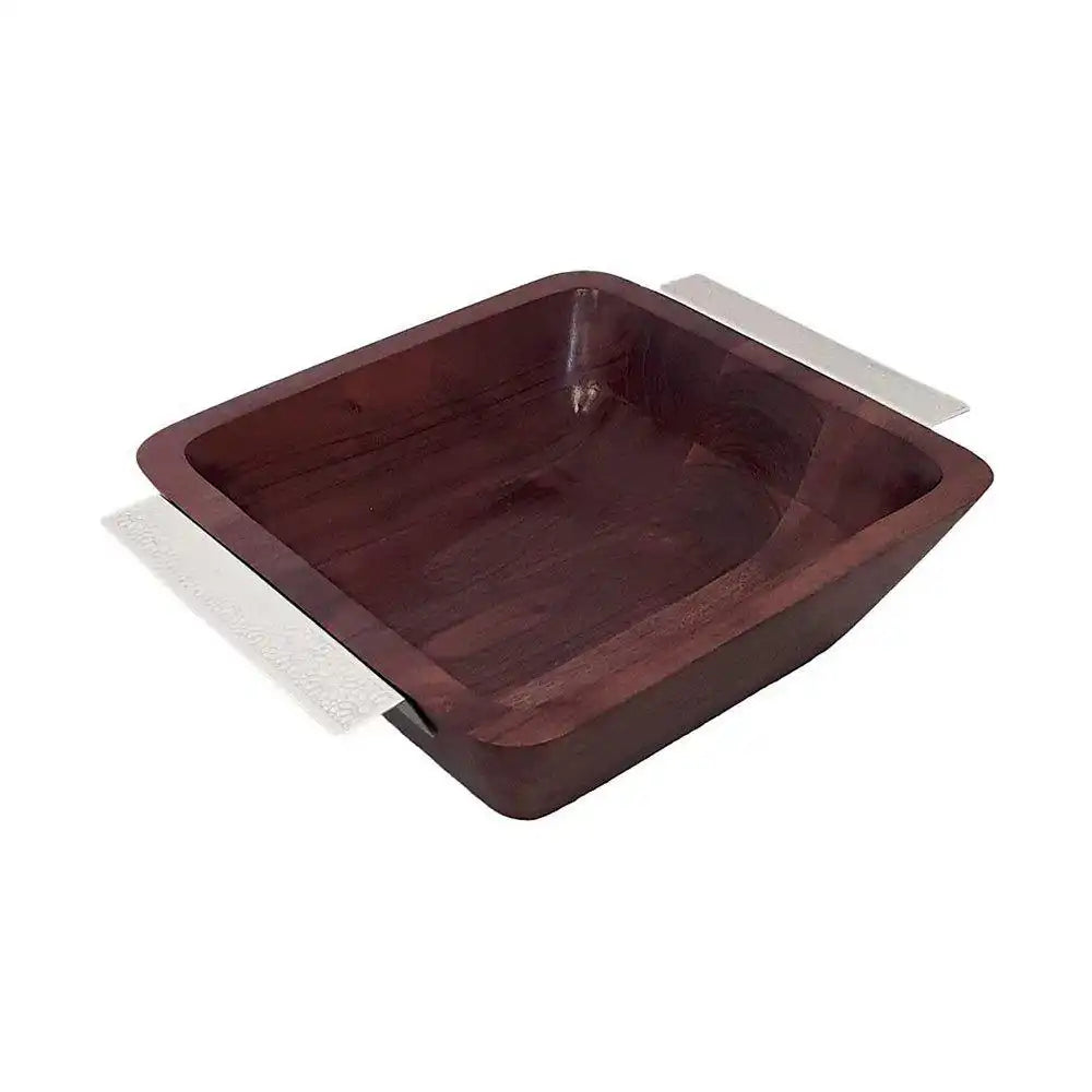 SALATSCHÜSSEL AUS HOLZ MIT SILBERGRIFFEN 25X25X8CM - HomeDesign Knaus