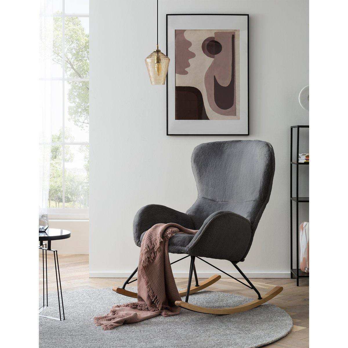 Schaukelstuhl in Lammfelloptik Dunkelgrau - HomeDesign Knaus