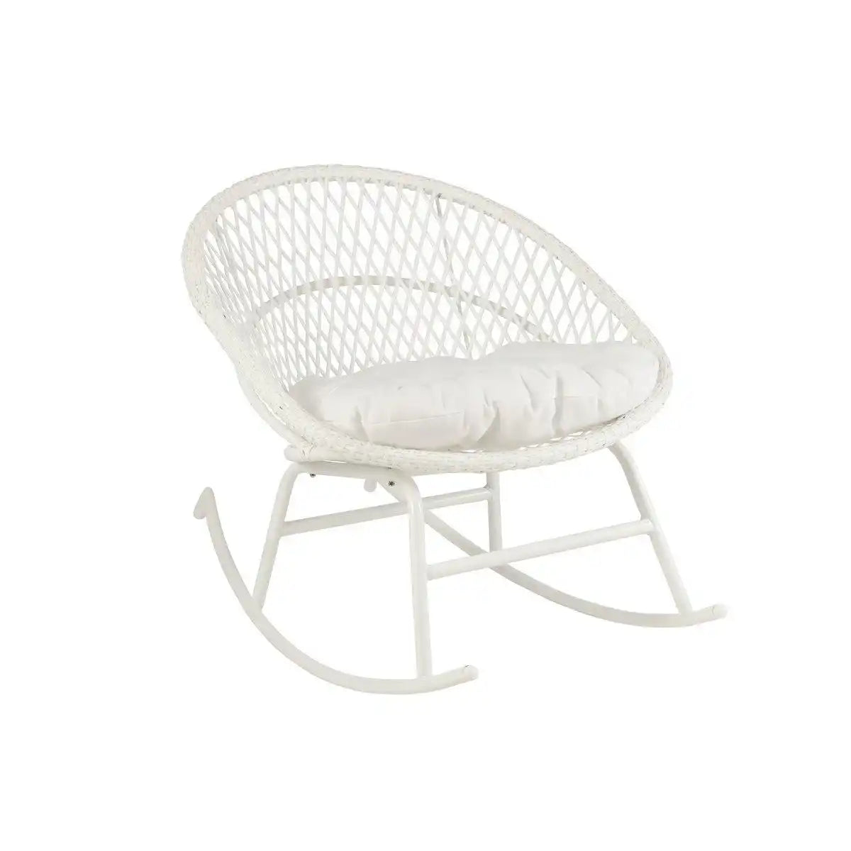 Schaukelstuhl + Kissen Zayo – Metall/Korb – Weiß - HomeDesign Knaus