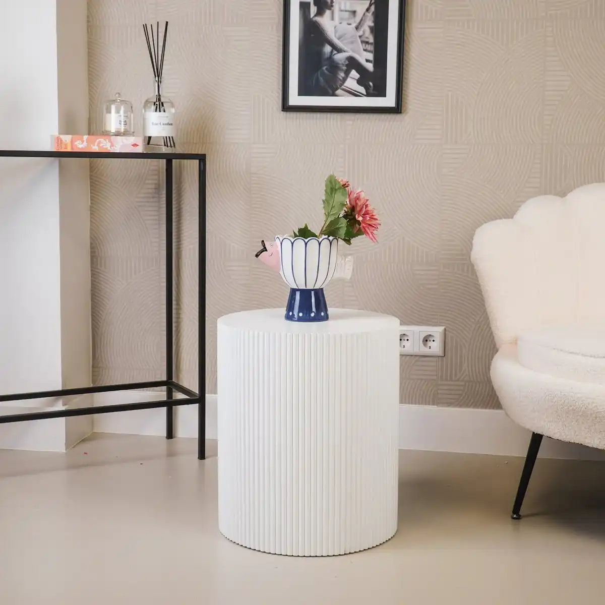 Seitentabelle - Zylinder - MDF - Weiß - 39 x 45 cm - HomeDesign Knaus
