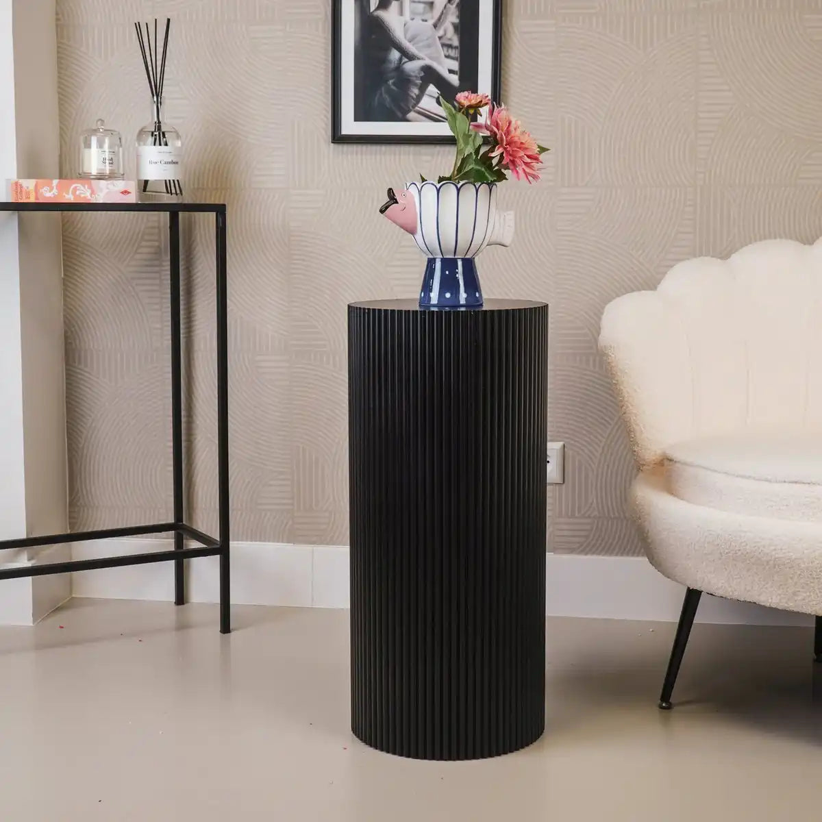 Seitentisch / Säule Zylinder - MDF - Schwarz -30x65 cm - HomeDesign Knaus