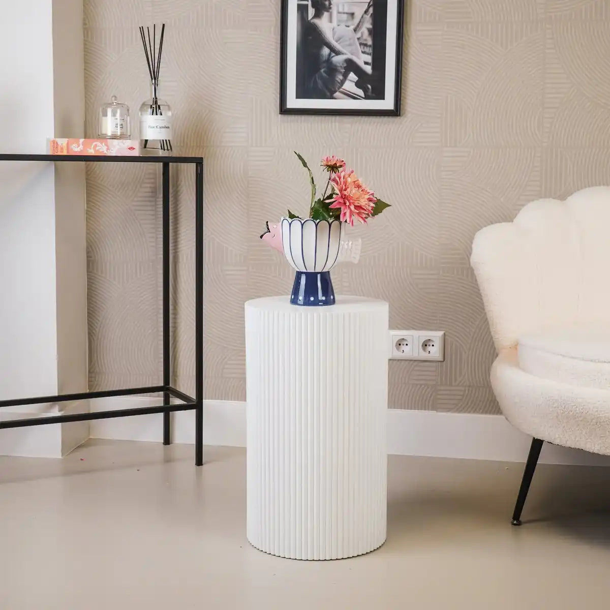 Seitentisch / Säule Zylinder - MDF - Weiß - 30x54 cm - HomeDesign Knaus