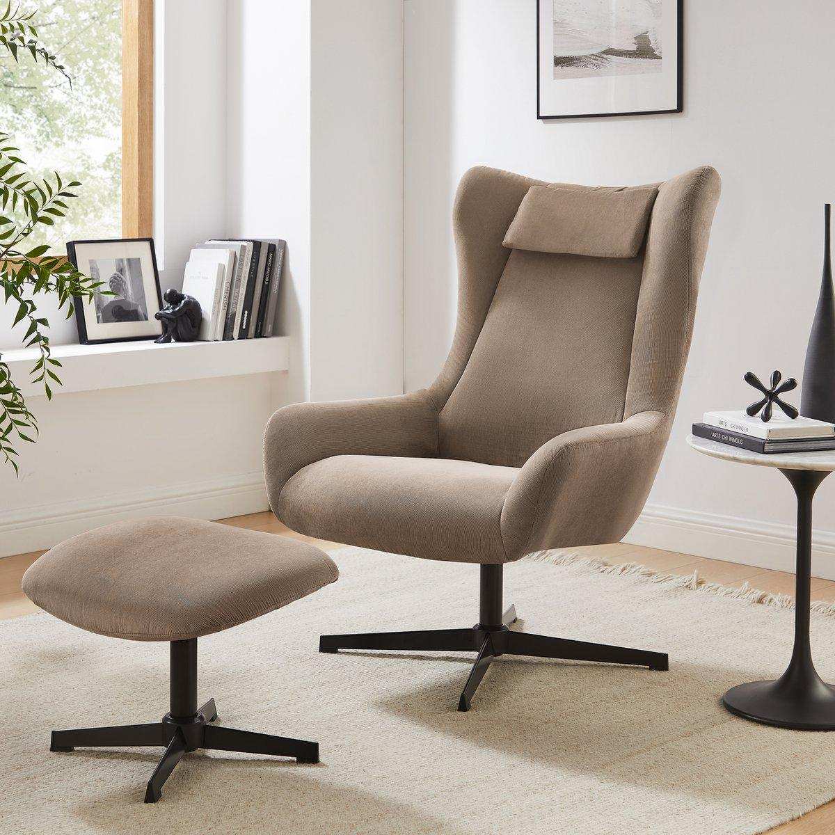Sessel und Hocker Cordoptik Braun - HomeDesign Knaus
