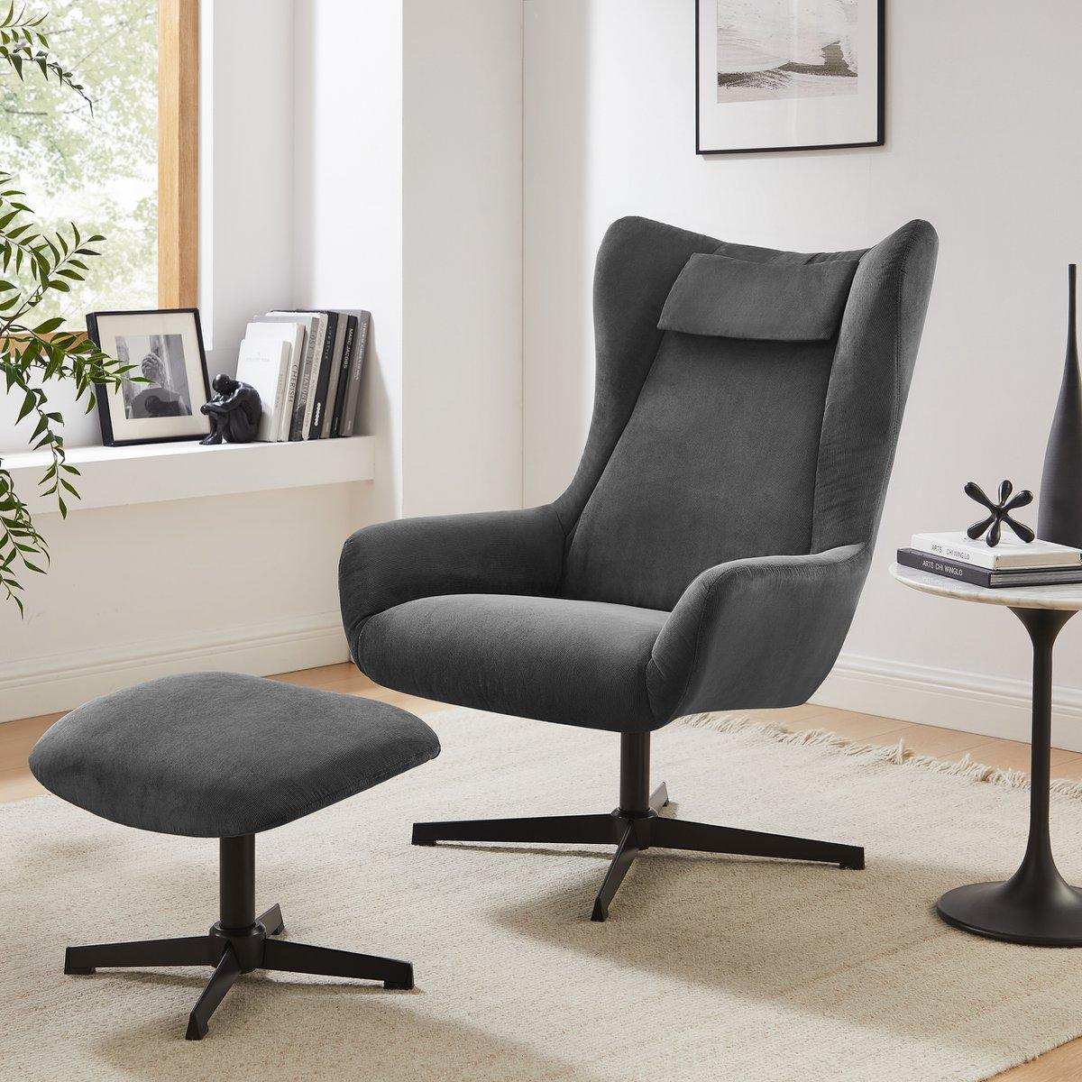 Sessel und Hocker Cordoptik Grau - HomeDesign Knaus