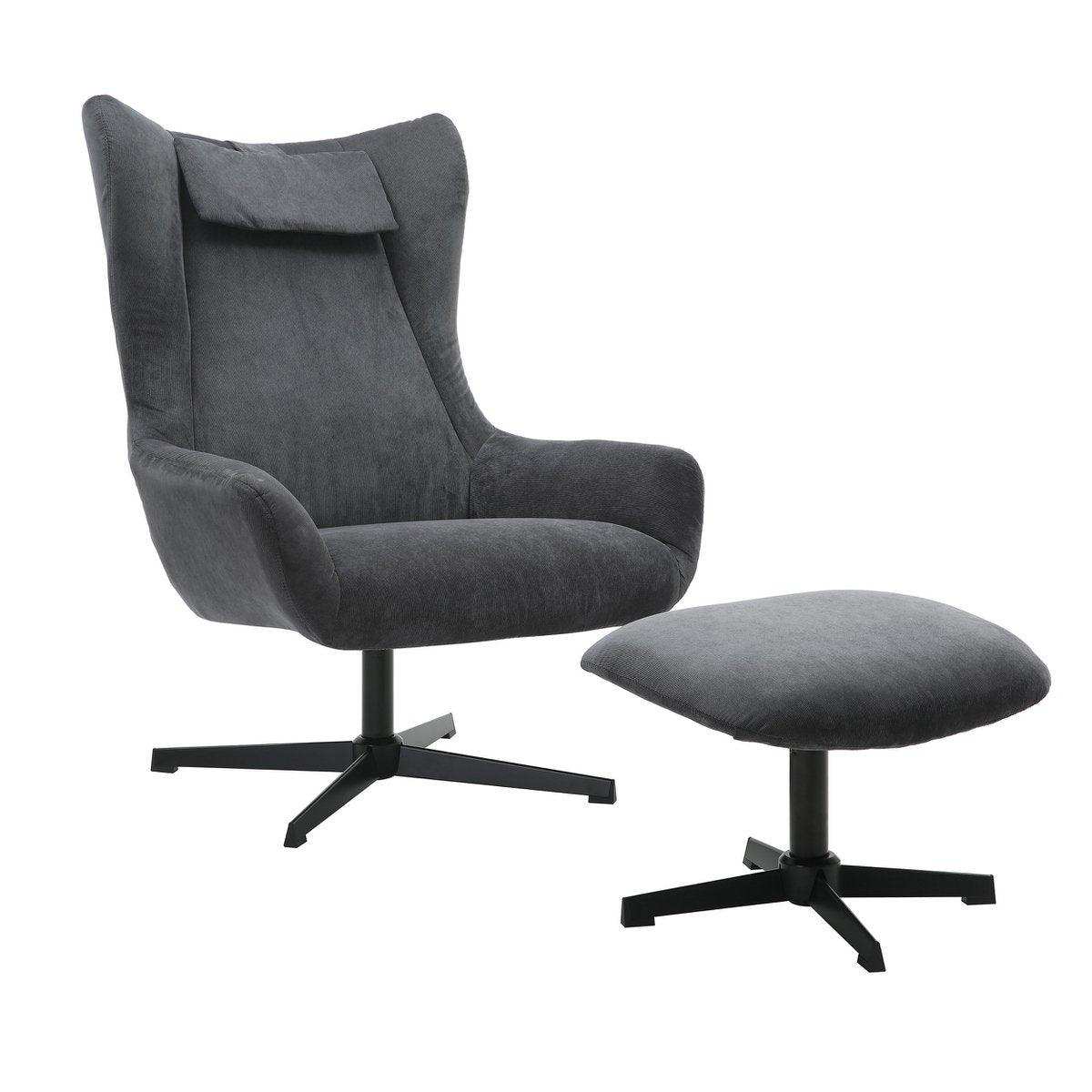 Sessel und Hocker Cordoptik Grau - HomeDesign Knaus