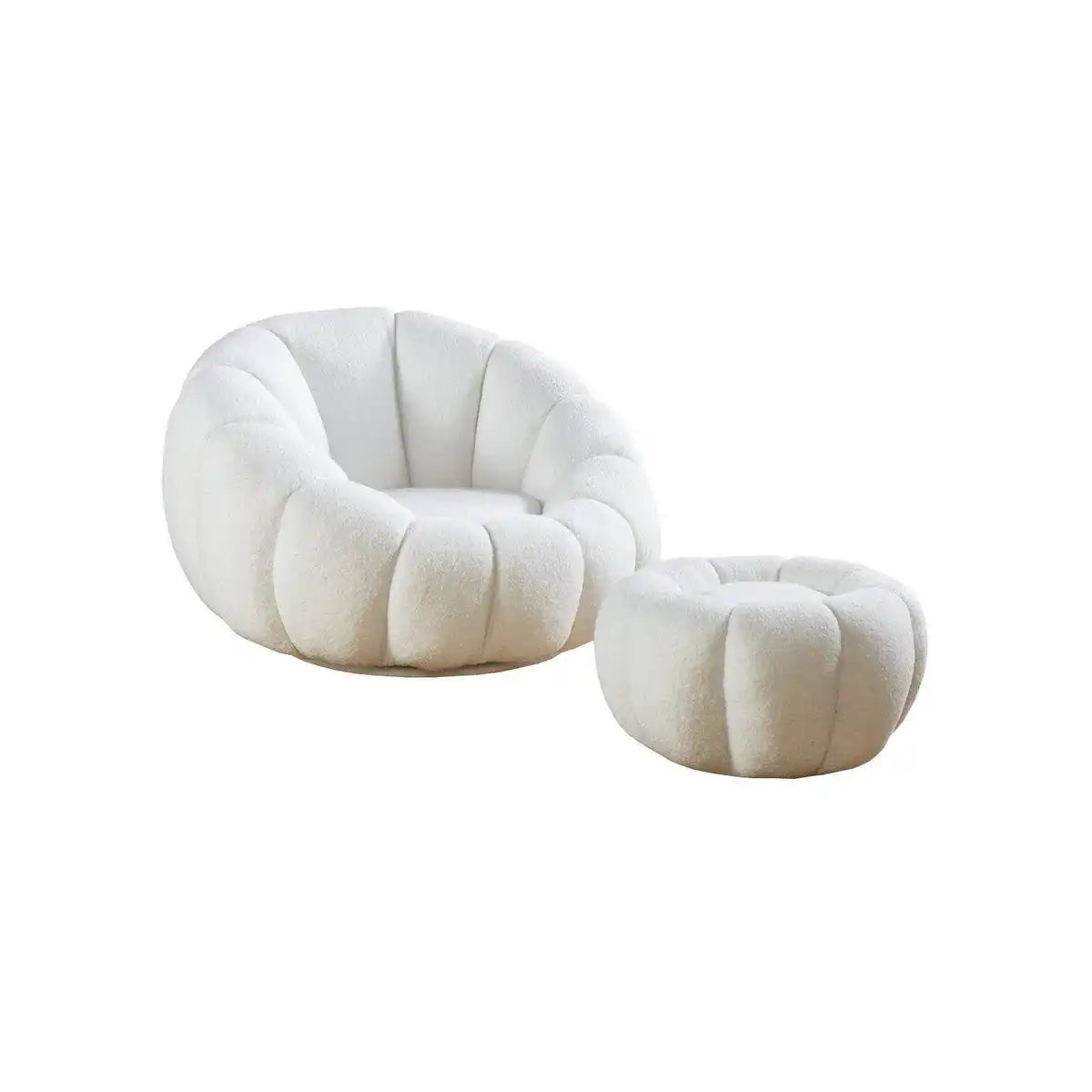 Sessel und Hocker Set aus Teddyfell Weiß - HomeDesign Knaus