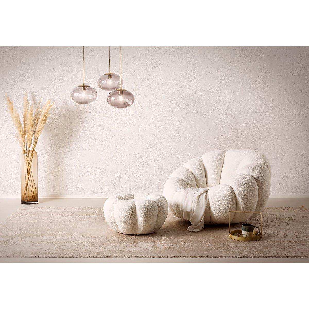 Sessel und Hocker Set aus Teddyfell Weiß - HomeDesign Knaus