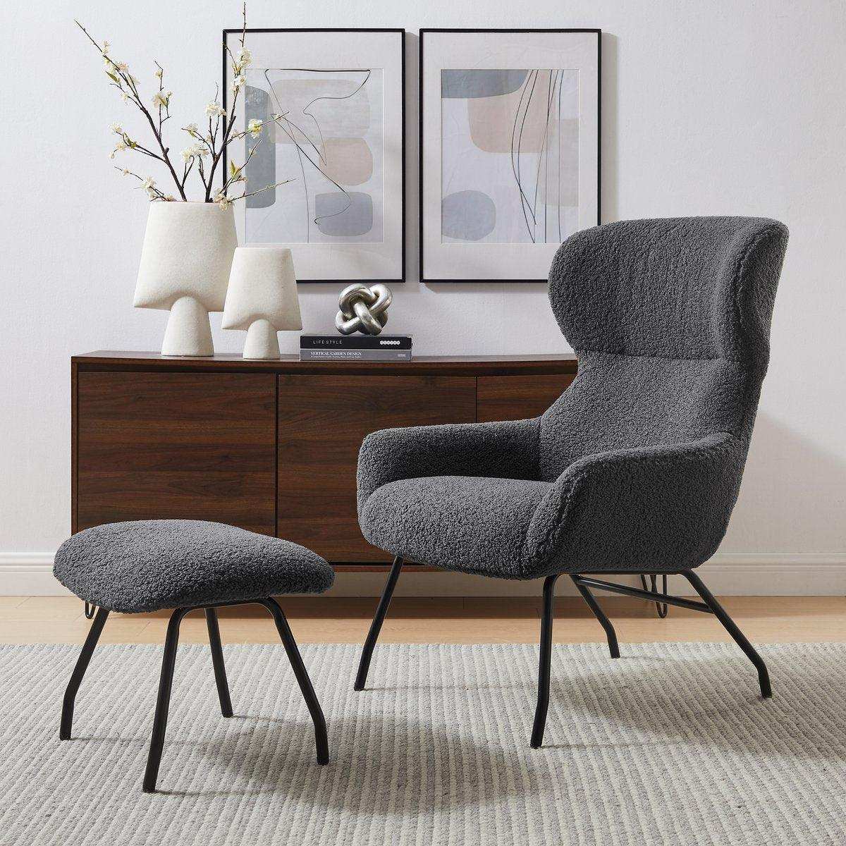 Sessel und Hocker Set Teddyfell Anthrazit - HomeDesign Knaus