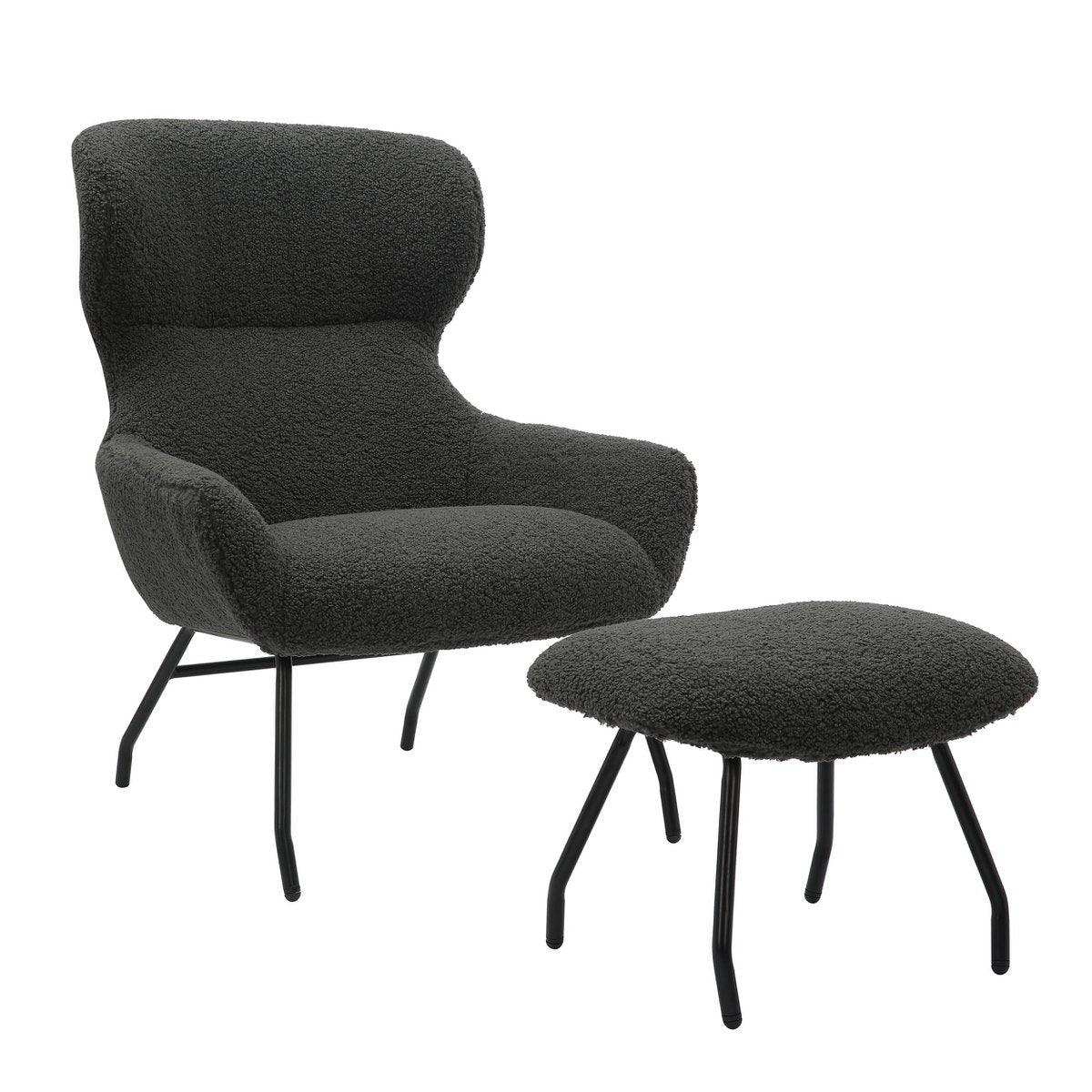 Sessel und Hocker Set Teddyfell Anthrazit - HomeDesign Knaus