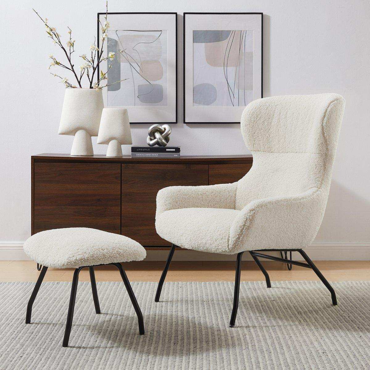 Sessel und Hocker Set Teddyfell Beige - HomeDesign Knaus