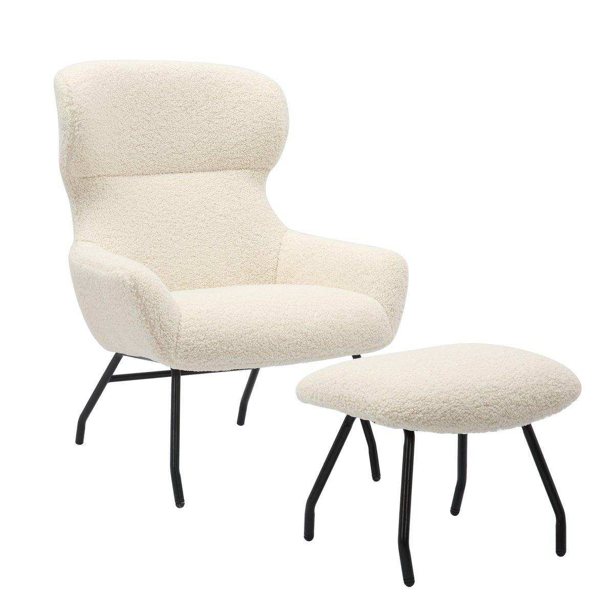 Sessel und Hocker Set Teddyfell Beige - HomeDesign Knaus