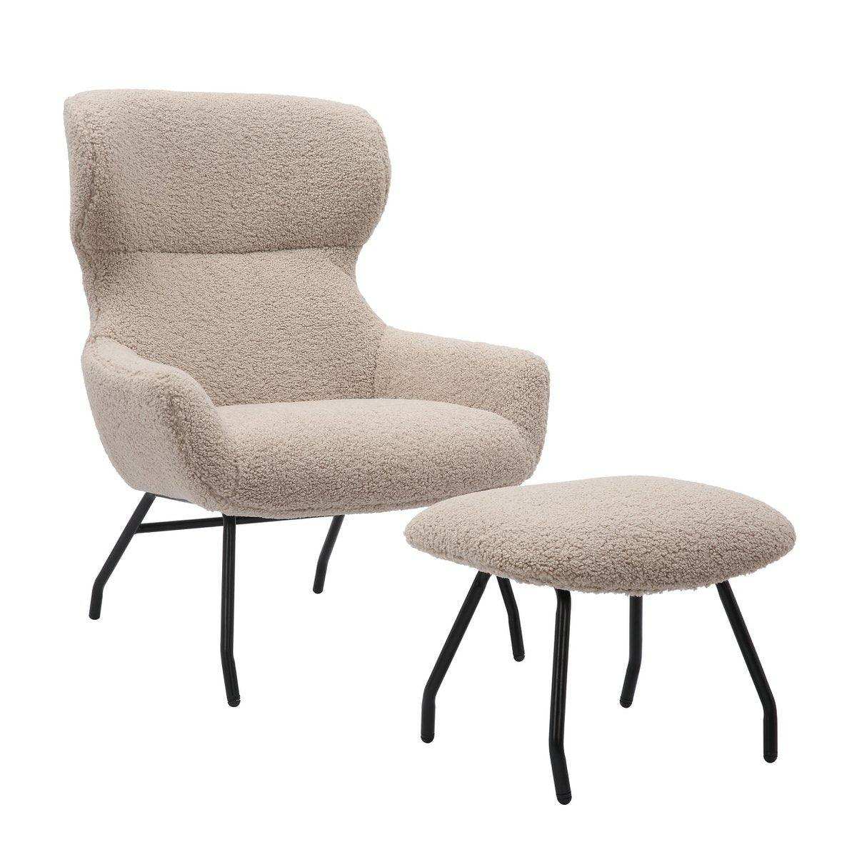 Sessel und Hocker Set Teddyfell Taupe - HomeDesign Knaus