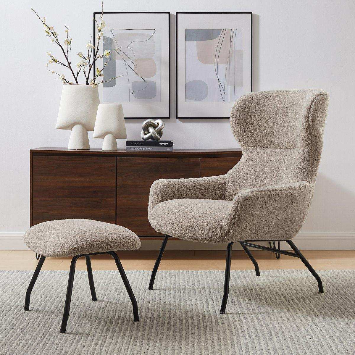 Sessel und Hocker Set Teddyfell Taupe - HomeDesign Knaus