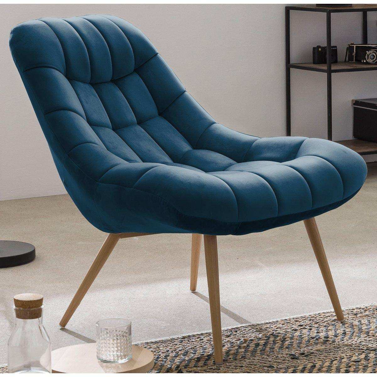 Sessel XXL Samt blau Metall Holzoptik - HomeDesign Knaus