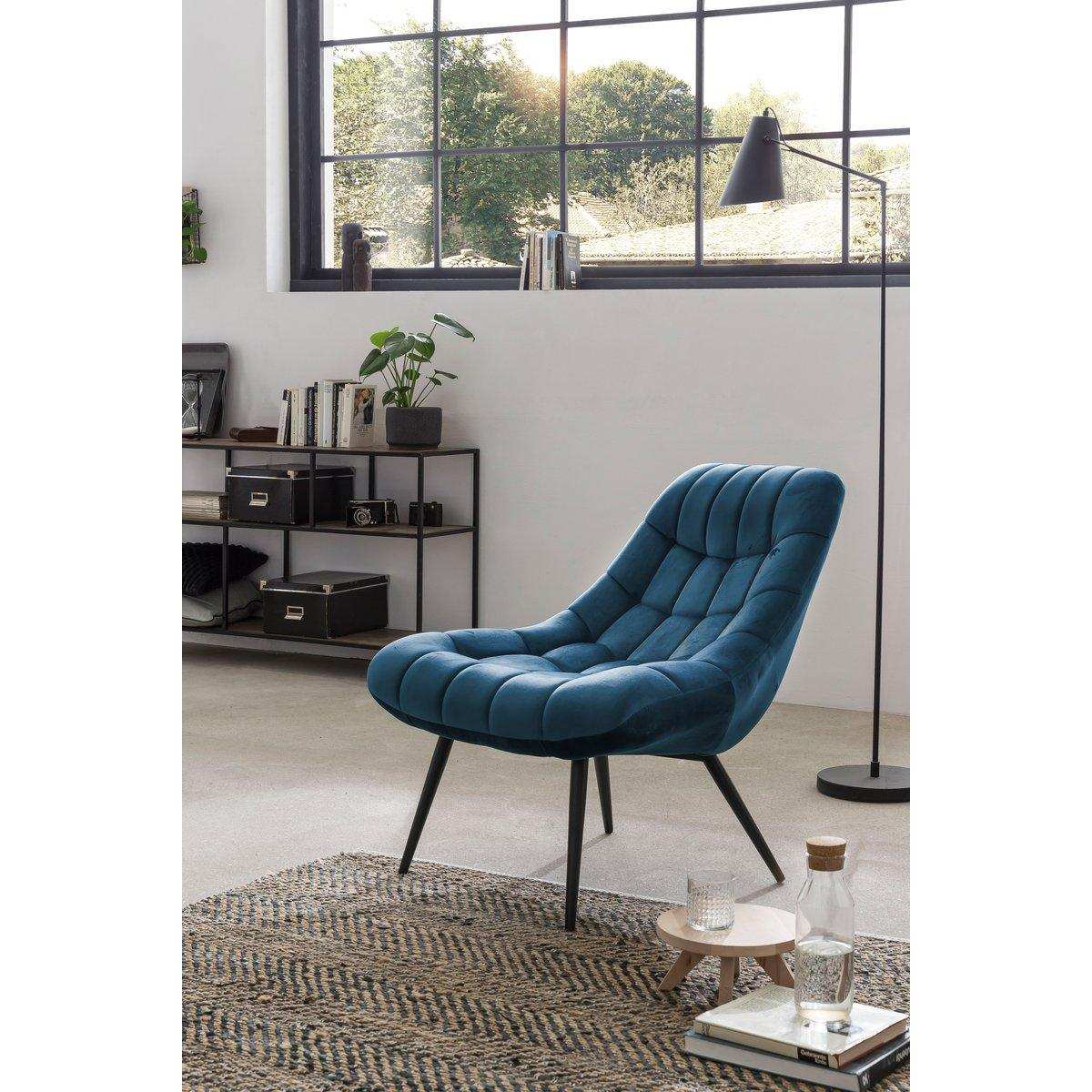 Sessel XXL Samt blau Metall schwarz - HomeDesign Knaus
