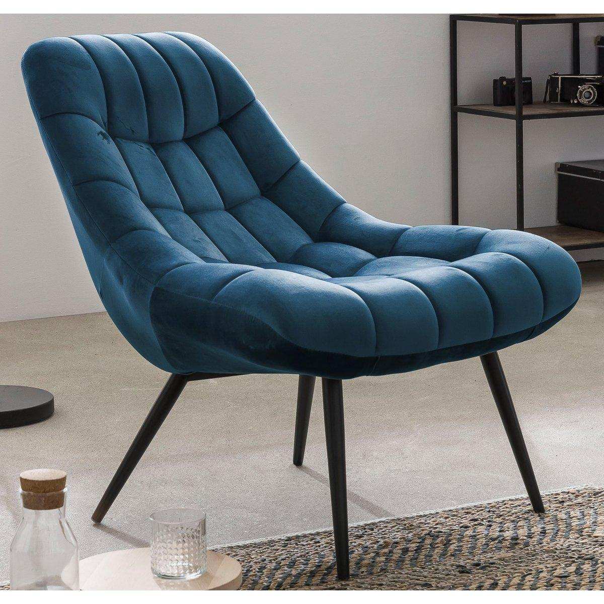 Sessel XXL Samt blau Metall schwarz - HomeDesign Knaus