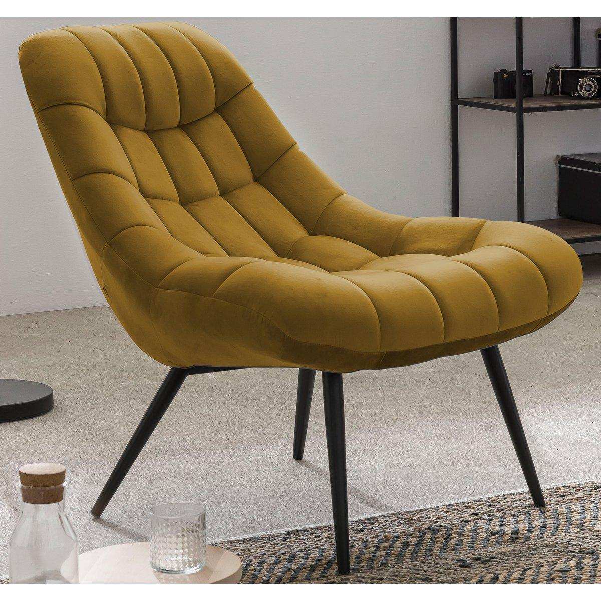 Sessel XXL Samt gelb Metall schwarz - HomeDesign Knaus