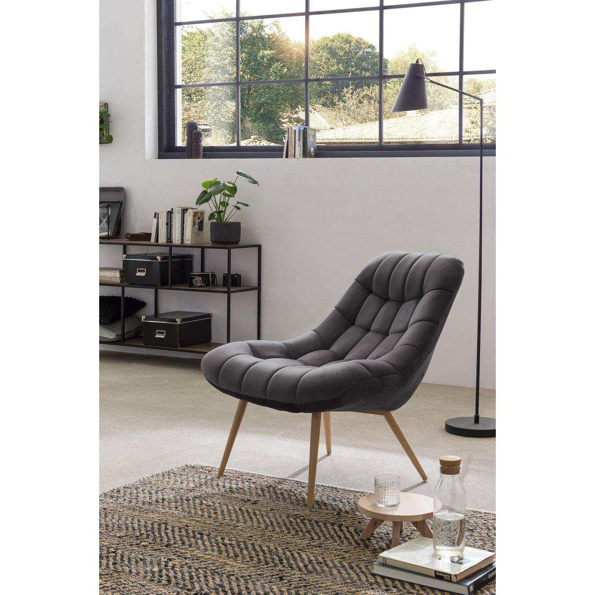 Sessel XXL Samt grau Metall Holzoptik - HomeDesign Knaus