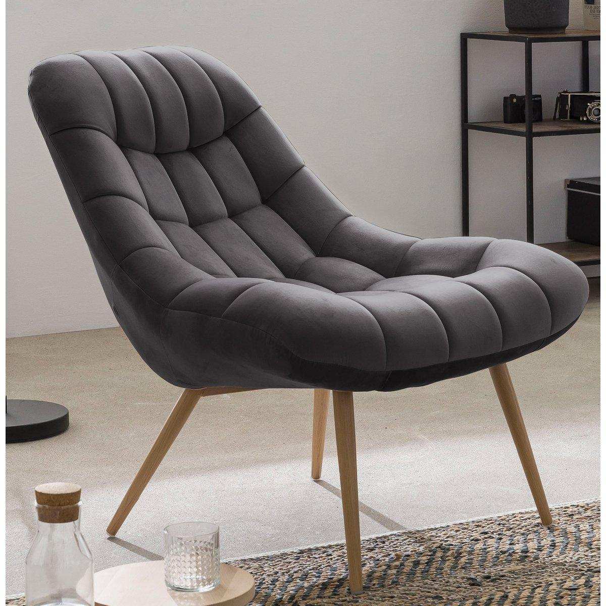 Sessel XXL Samt grau Metall Holzoptik - HomeDesign Knaus