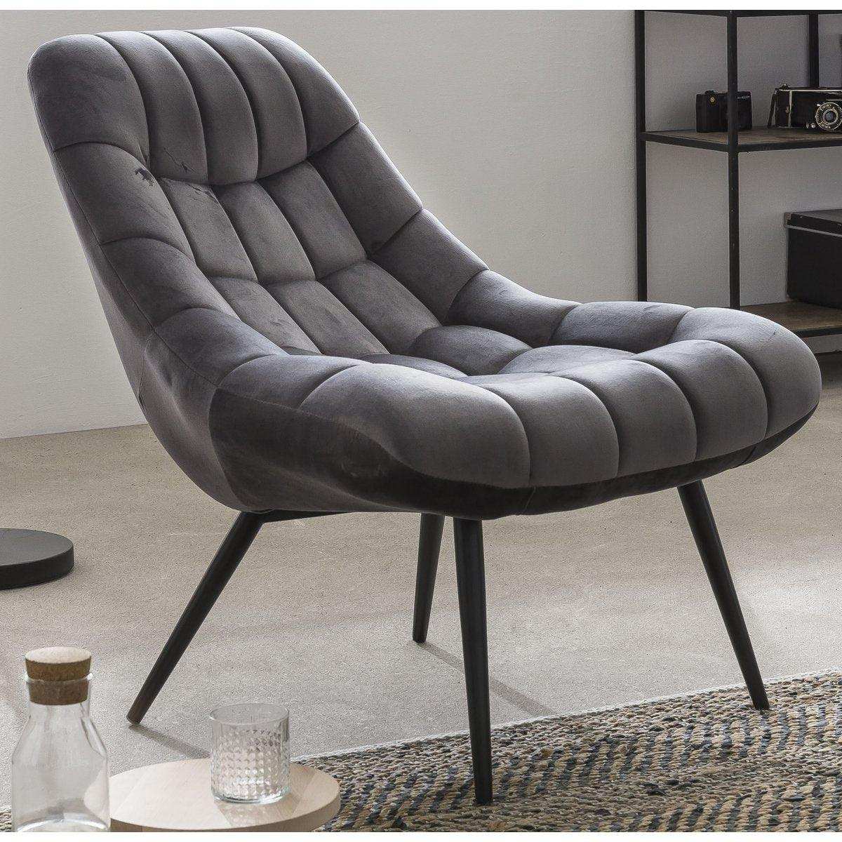 Sessel XXL Samt grau Metall schwarz - HomeDesign Knaus