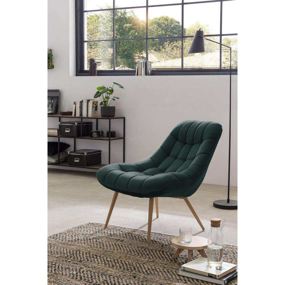 Sessel XXL Samt grün Metall Holzoptik - HomeDesign Knaus