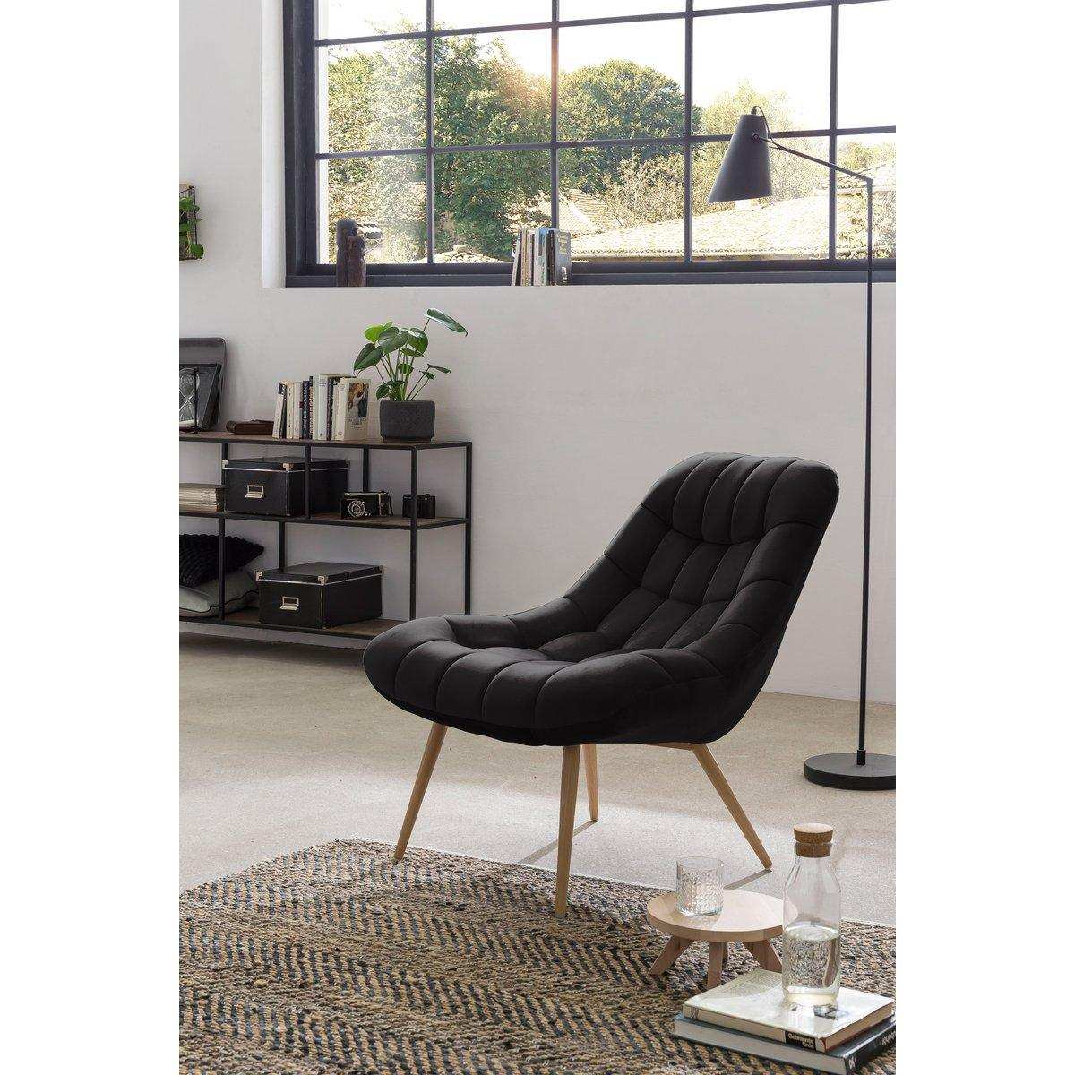 Sessel XXL Samt schwarz Metall Holzoptik - HomeDesign Knaus