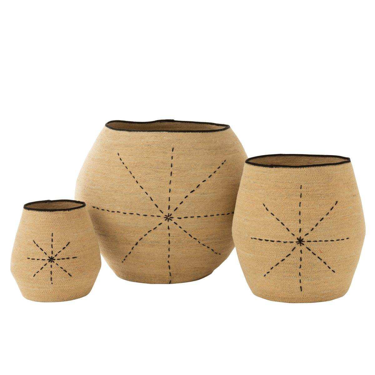 Set mit 3 Korbsternen mit gepunkteten Linien, Seegras, Natur/Schwarz - HomeDesign Knaus