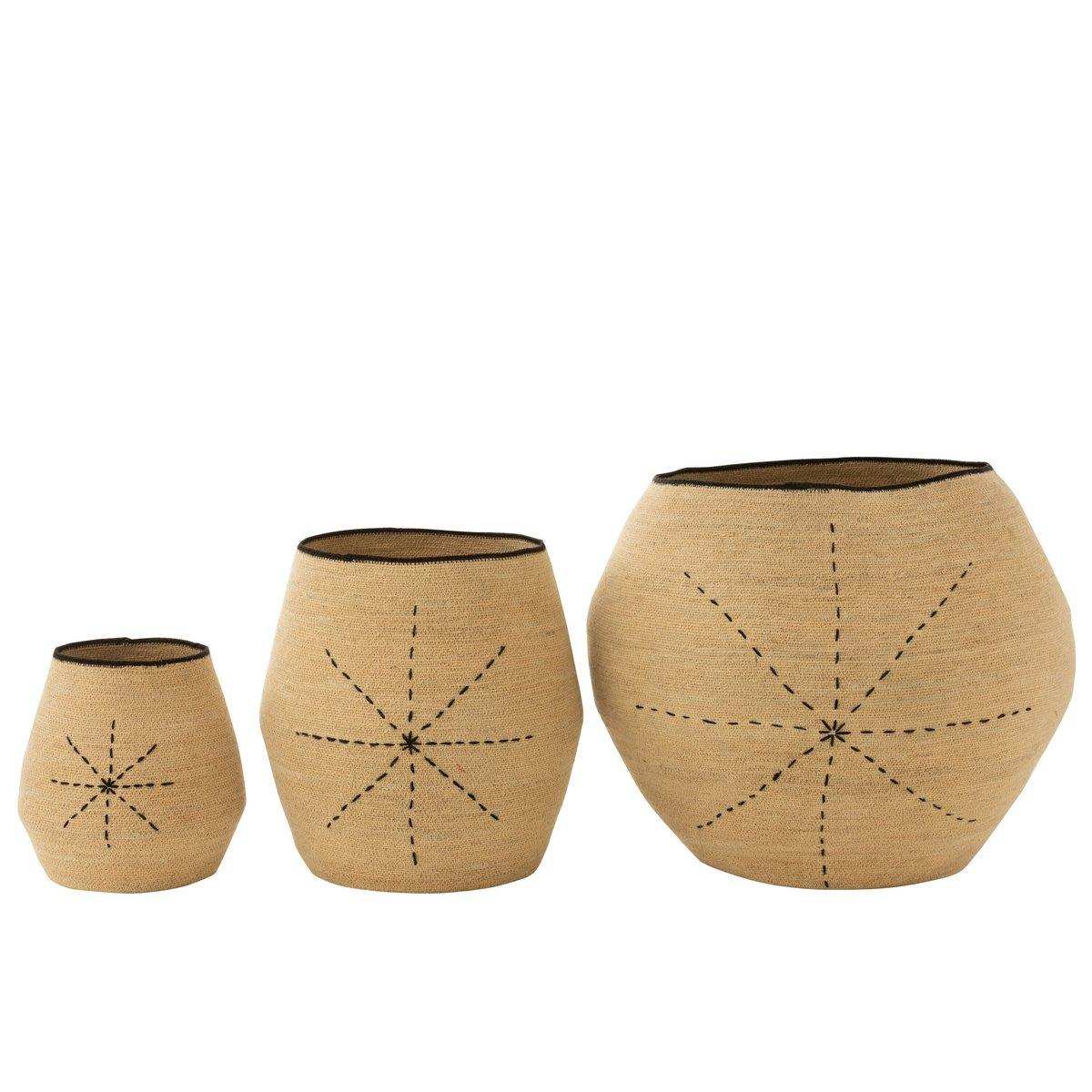 Set mit 3 Korbsternen mit gepunkteten Linien, Seegras, Natur/Schwarz - HomeDesign Knaus