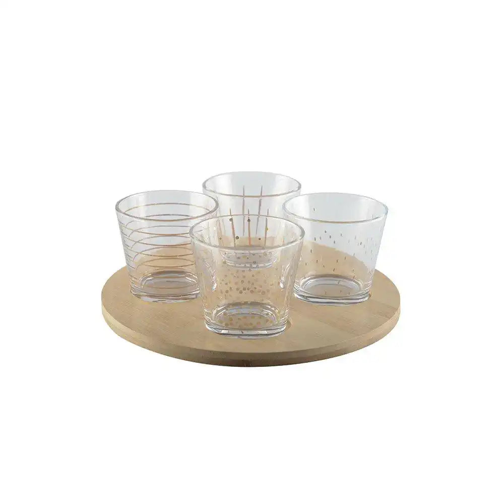 Set von 4 goldenen Tassen mit Holzschalen - HomeDesign Knaus
