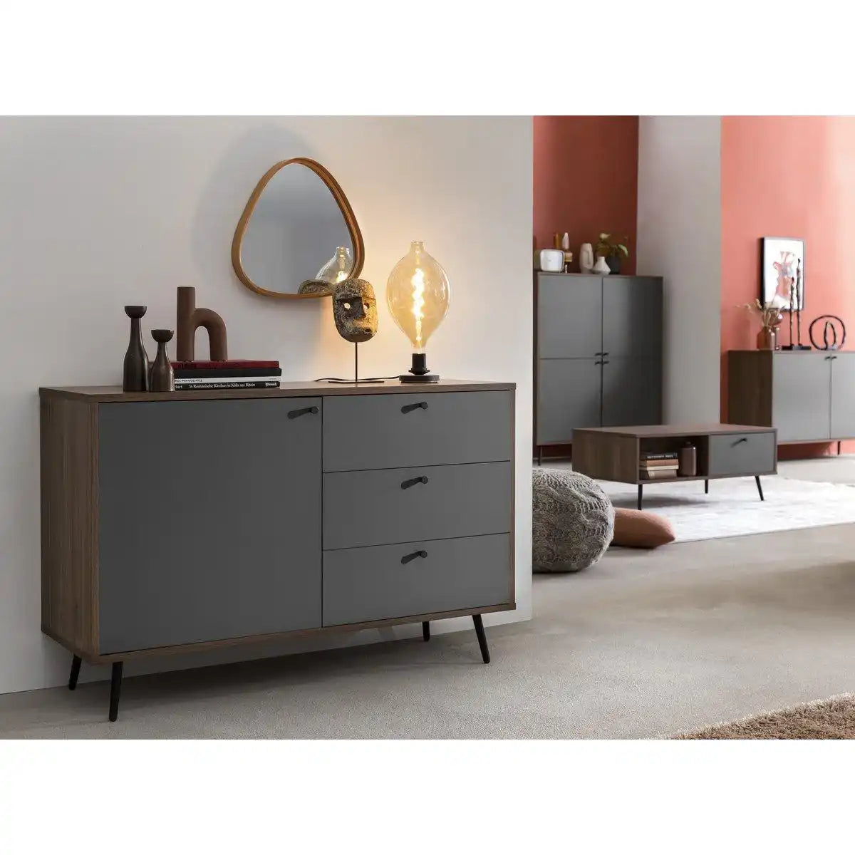 Sideboard 118 cm Walnuss/Grau - HomeDesign Knaus
