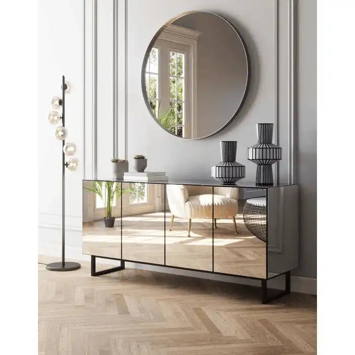 Sideboard Soran Schwarz verspiegelt mit vier Türen Stahl 160 cm - HomeDesign Knaus