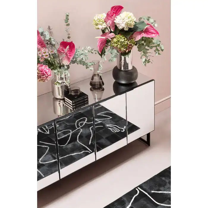 Sideboard Soran Schwarz verspiegelt mit vier Türen Stahl 160 cm - HomeDesign Knaus