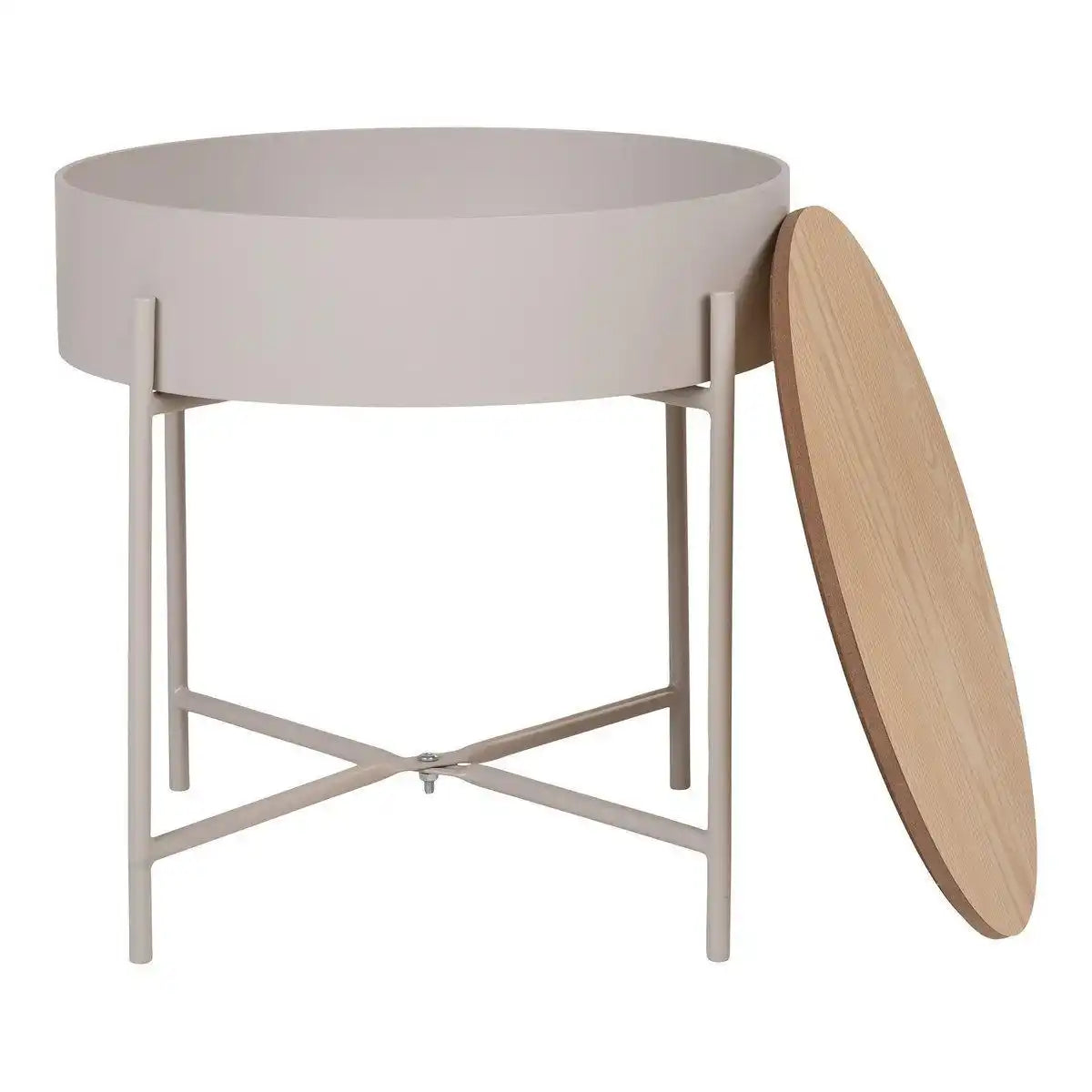 Sisco Beistelltisch – Beistelltisch aus beige-hellgrau pulverbeschichtetem Stahl, Ø40x40 cm - HomeDesign Knaus