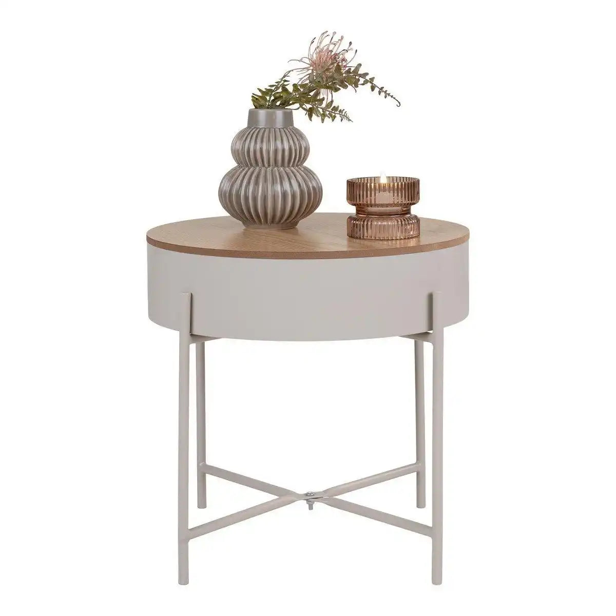 Sisco Beistelltisch – Beistelltisch aus beige-hellgrau pulverbeschichtetem Stahl, Ø40x40 cm - HomeDesign Knaus