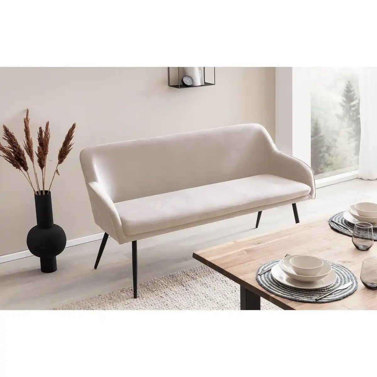 Sitzbank 160 cm Samt Creme - HomeDesign Knaus