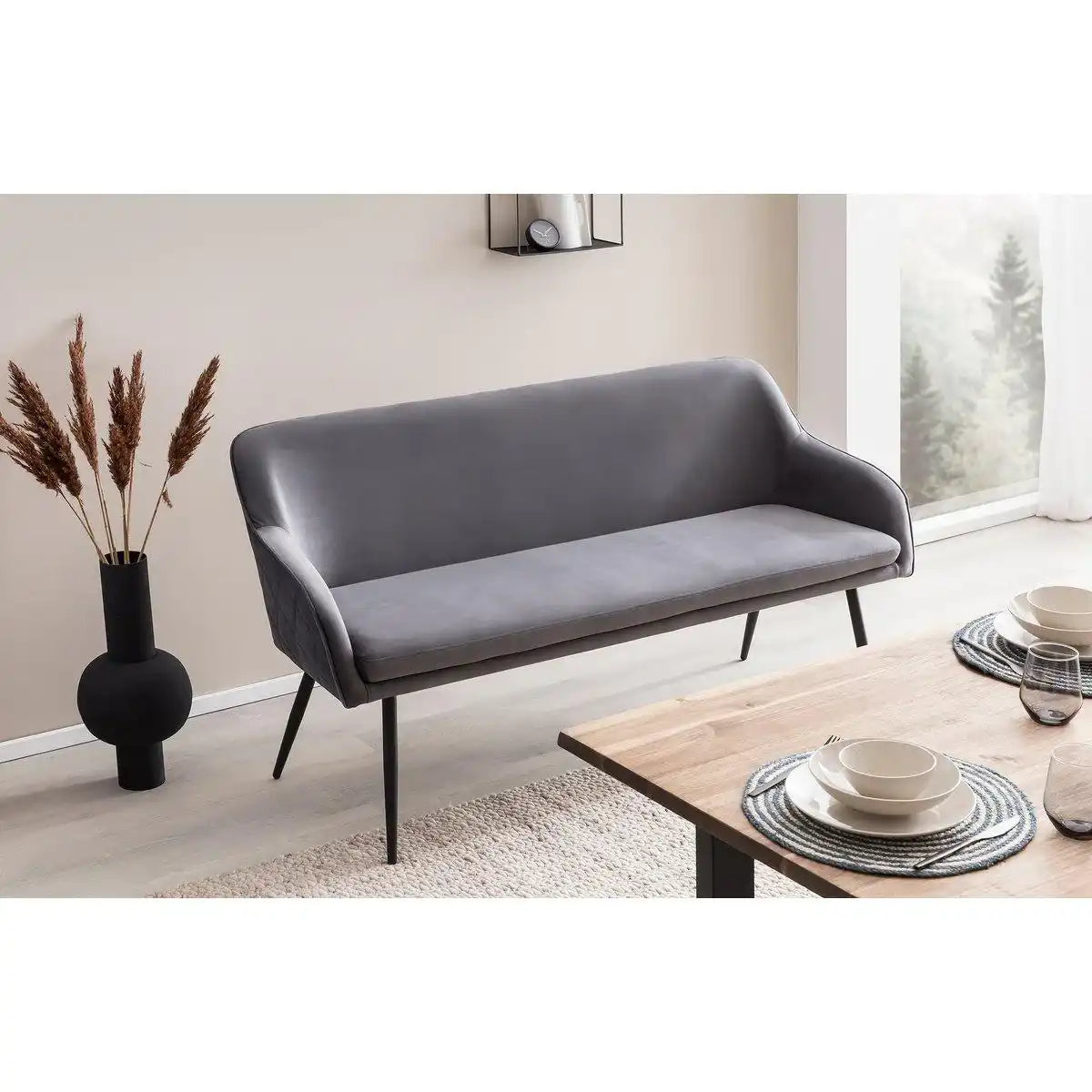 Sitzbank 160 cm Samt Grau - HomeDesign Knaus